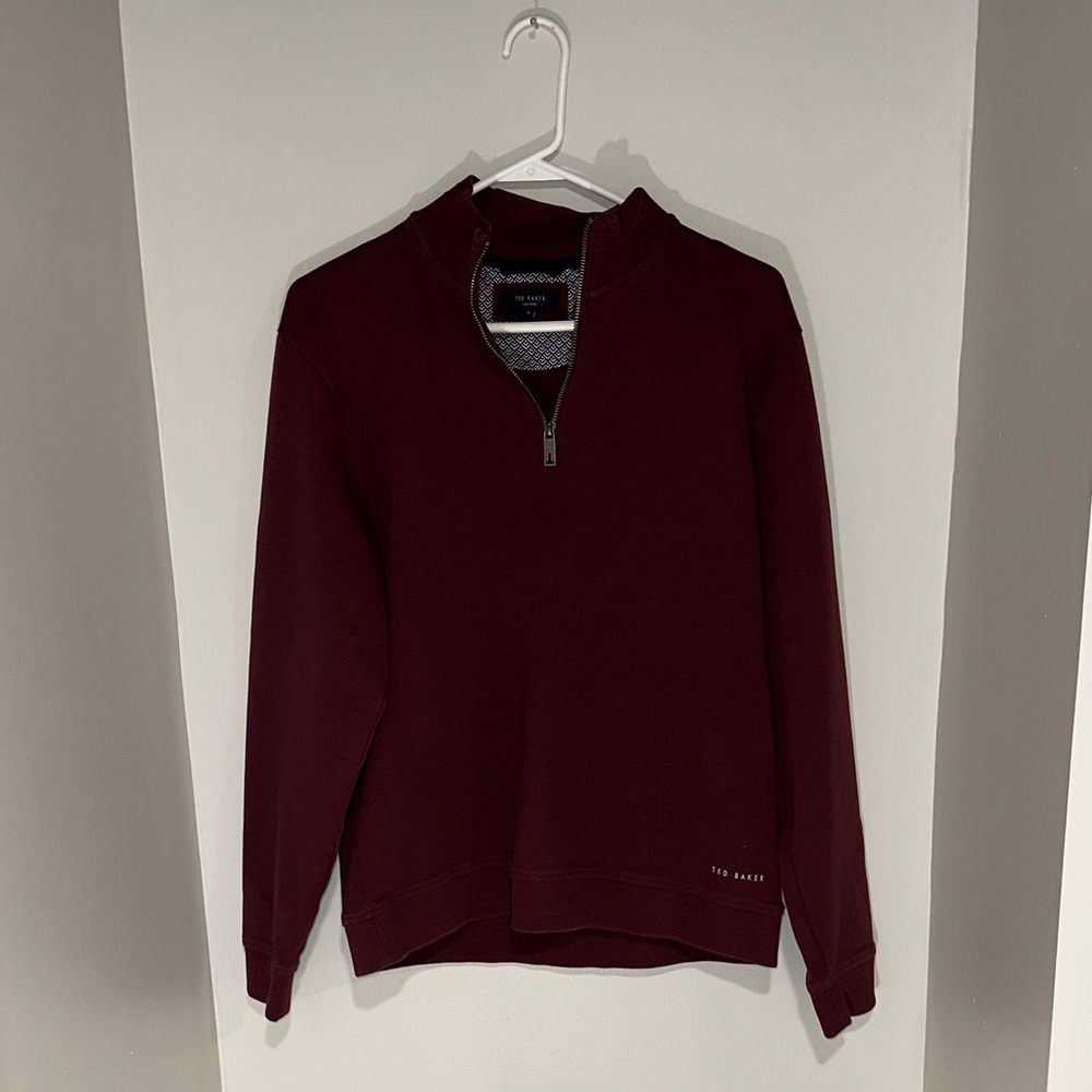 Ted Baker London Men's Burgundy Zip-Up Sweater. Size 4.